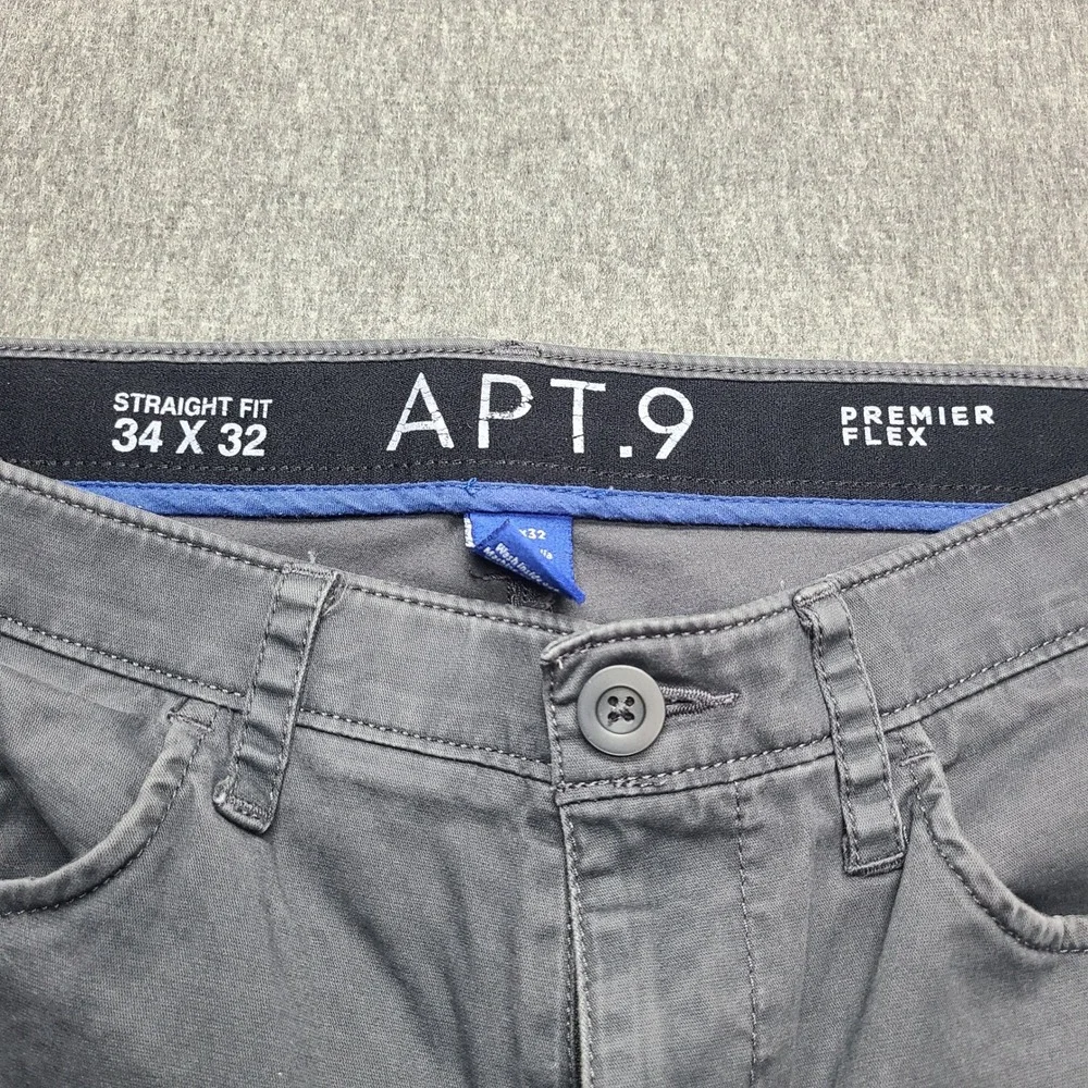 Apt.‎ 9 Straight Fit Pants Mens 34x32 Gray Excellent Premier Flex Cotton Blend
